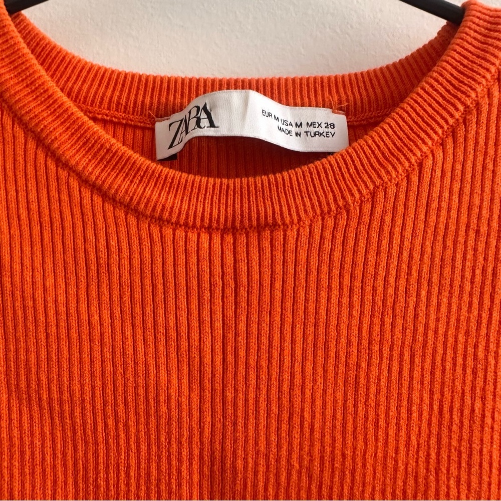Zara Ribbed Knit Orange Cropped Tee Medium - Picture 6 of 8
